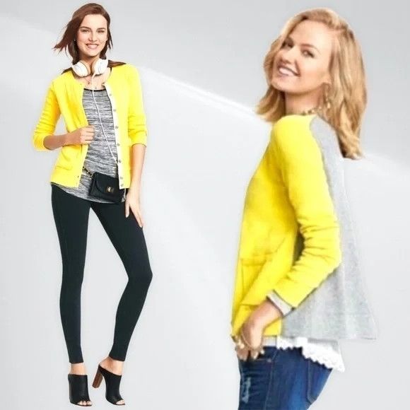 Other Cabi S BELLE Cardigan Yellow Cream Lace Gray Mixed Knit Swea Size S / US 4 / IT 40 - 1 Thumbnail