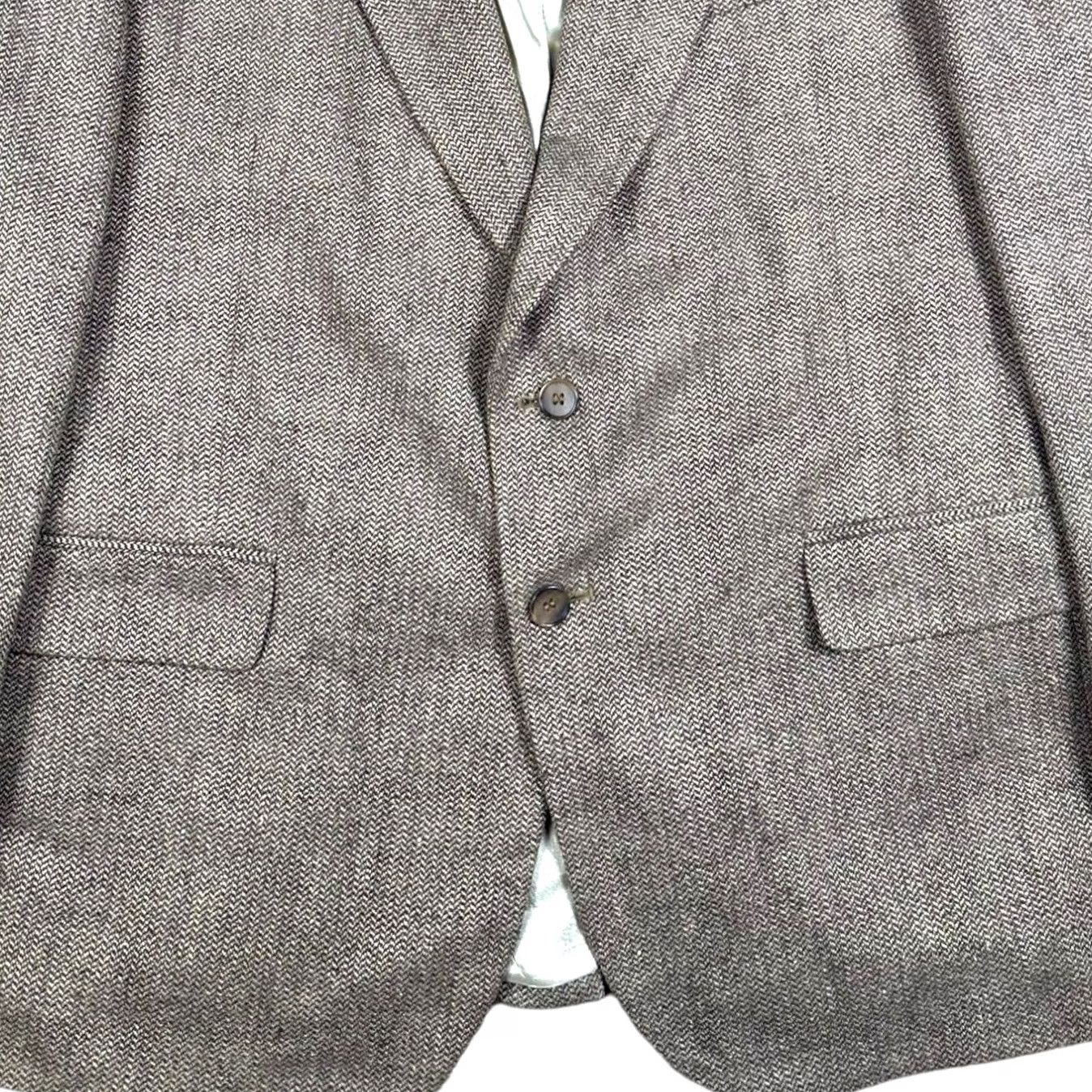 Vintage Towncraft Men's Blazer Jacket Brown Herringbone Wool Silk Blend Two Button Regular 46R Sport Coat Size 46R - 5 Thumbnail