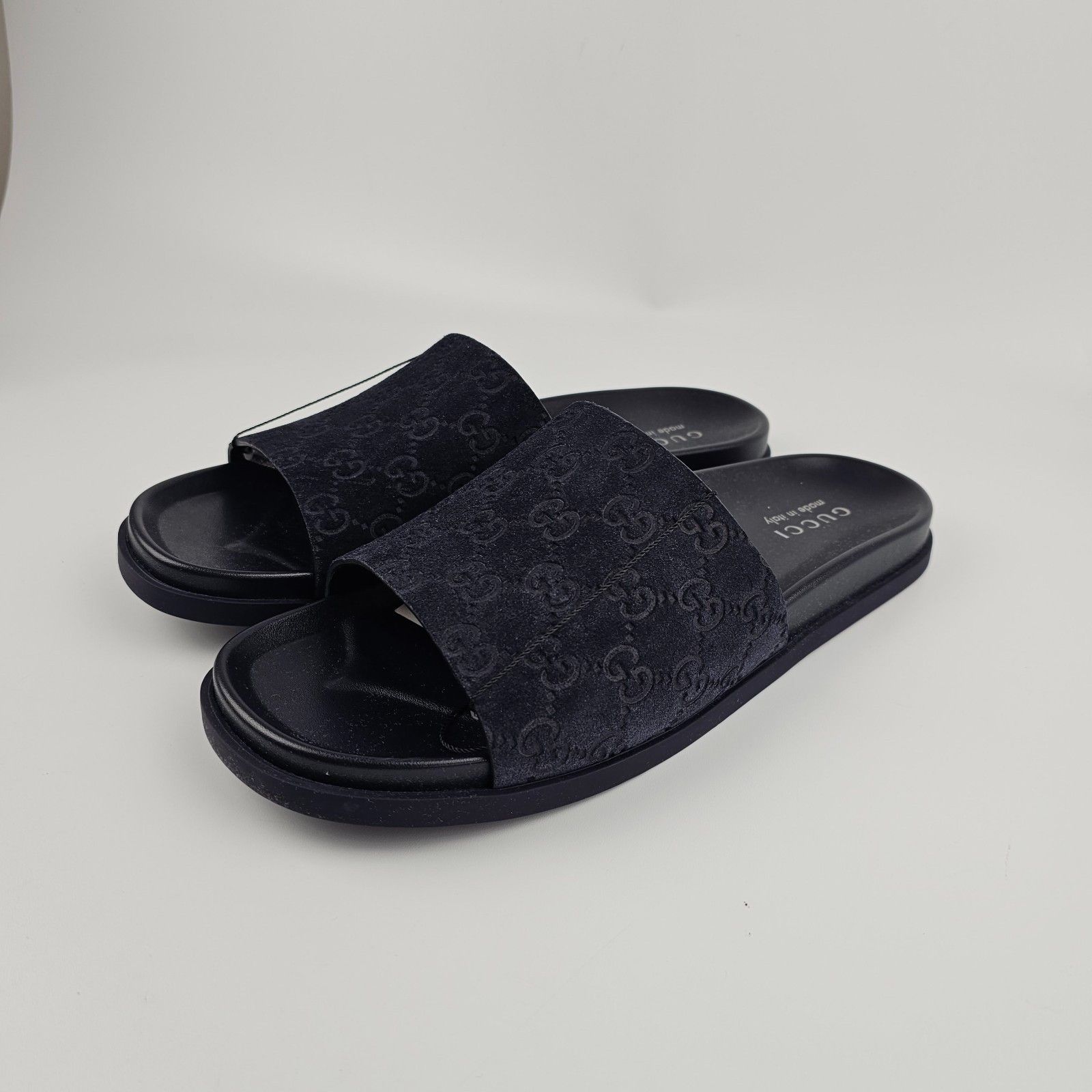 GUCCI Men's Blue GG Suede Slide Sandals New & Authentic (Men