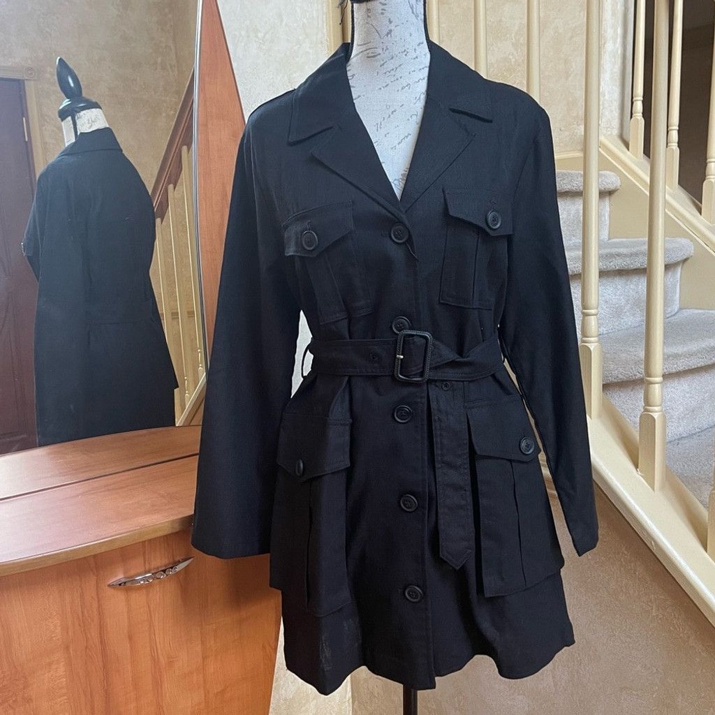 Zara Zara Women's Black Linen Utility Long Jacket with belt Sz M Size L / US 10 / IT 46 - 4 Thumbnail