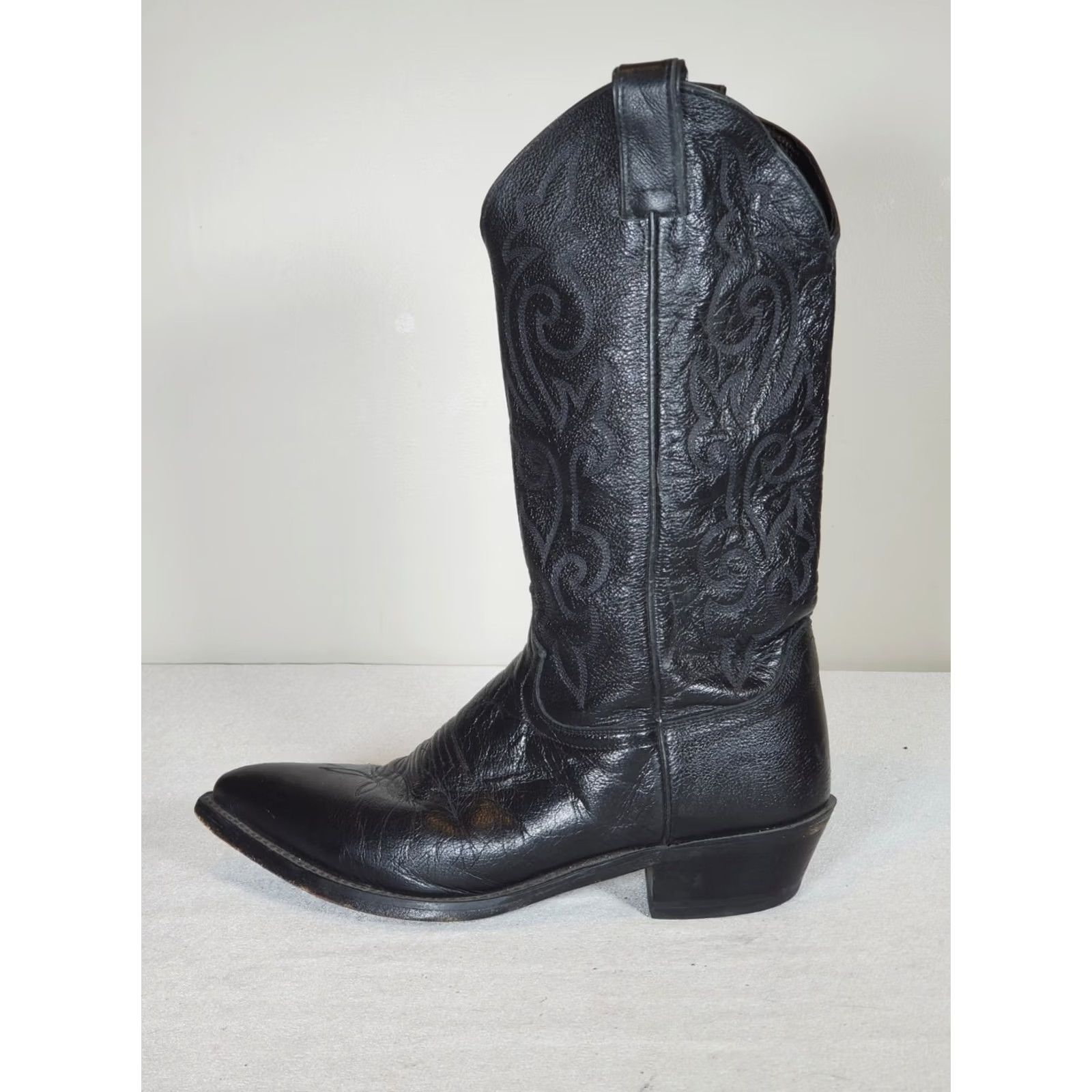 Vintage Justin 1434 Classic Western Boots Black Corona Cowhide Pointed Toe Mens US 9 EE - Vintage Leather Cowboy Boot Size US 9 / EU 42 - 5 Thumbnail