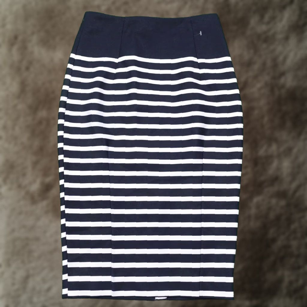 H&M H&M Skirt Womens 4 Blue White Striped Pencil Stretch Zip Back Modern Career Size 27" / US 4 / IT 40 - 1 Thumbnail