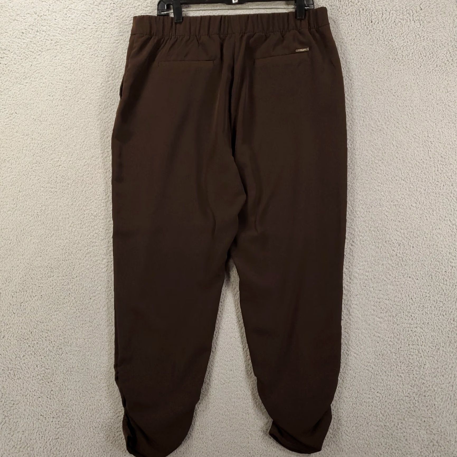 Vintage Chicos Pants Womens Large Brown Ruched Ankle Lightweight Tapered Regular Flat Front Zip Pockets Casual City Preppy Classic Size 36" / US 14 / IT 50 - 6 Thumbnail