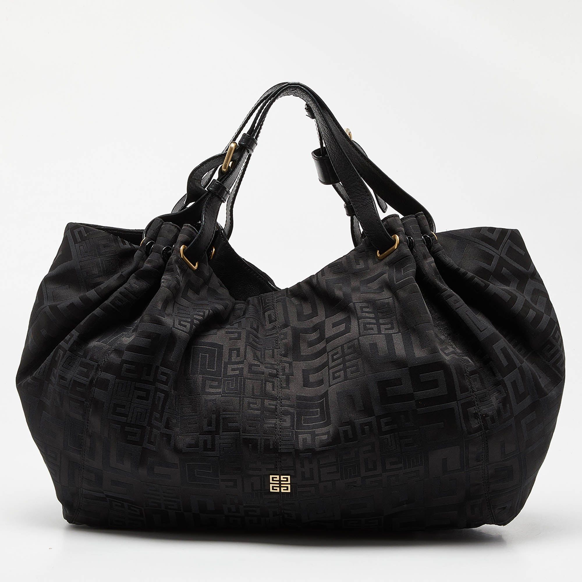 image of Givenchy Black Monogram Canvas And Leather Hobo, Women's