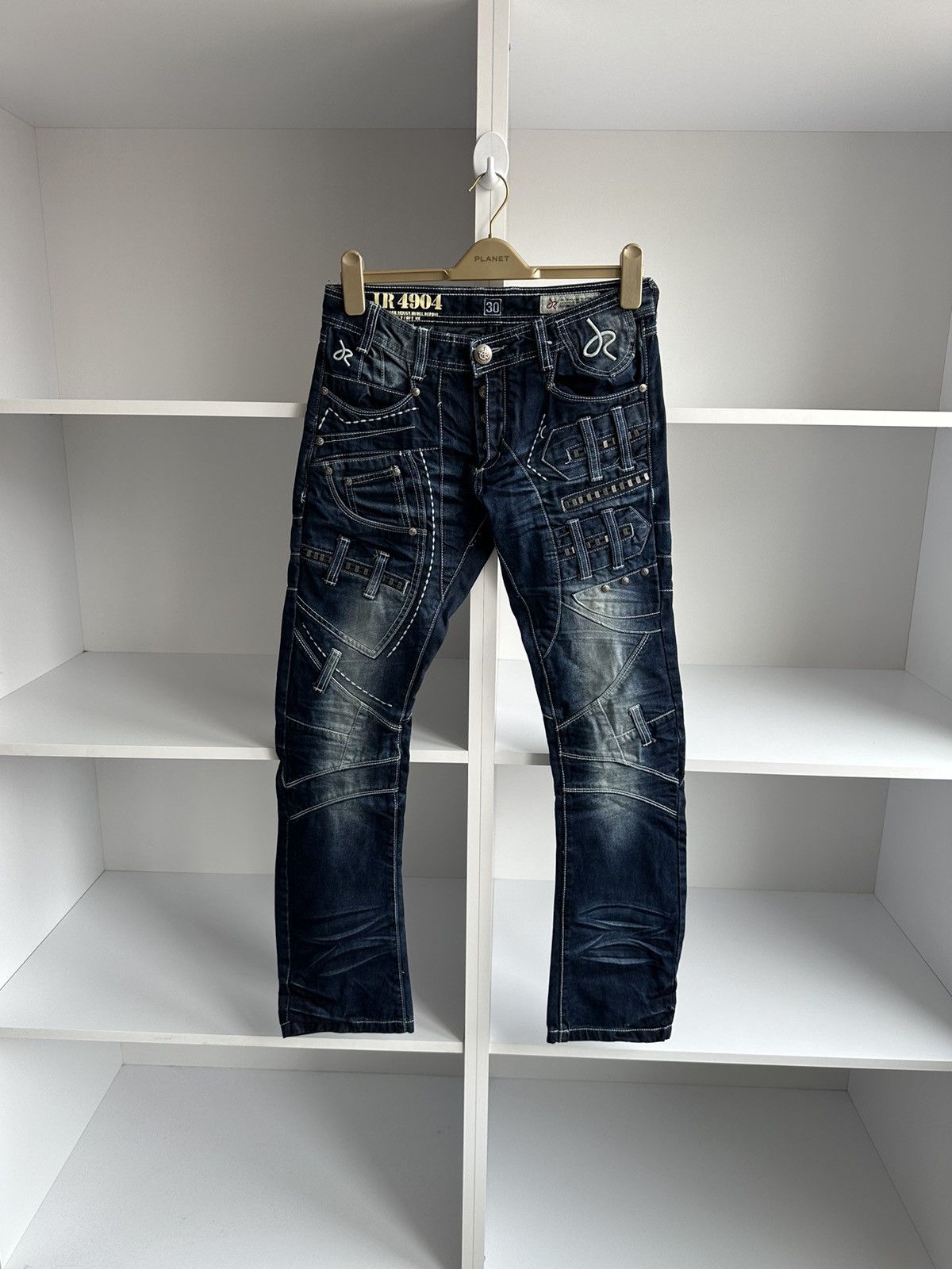 Pre-owned Archival Clothing X Vintage Japrag Japanese Archival Embroidered Cargo Jeans In Blue