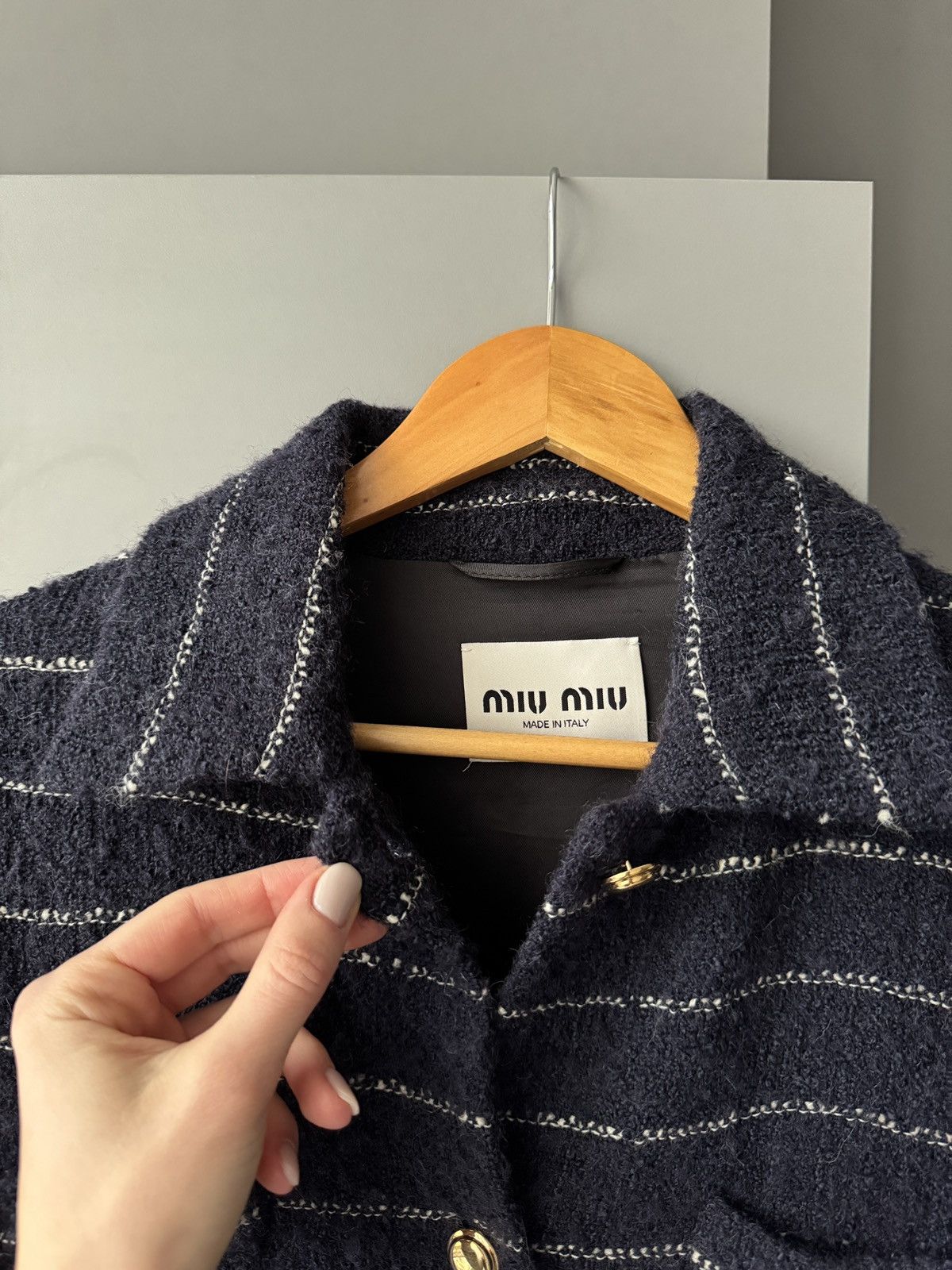 Miu Miu Miu Miu Striped Wool-Blend Bouclé Jacket in Blue Size XS / US 0-2 / IT 36-38 - 2 Thumbnail