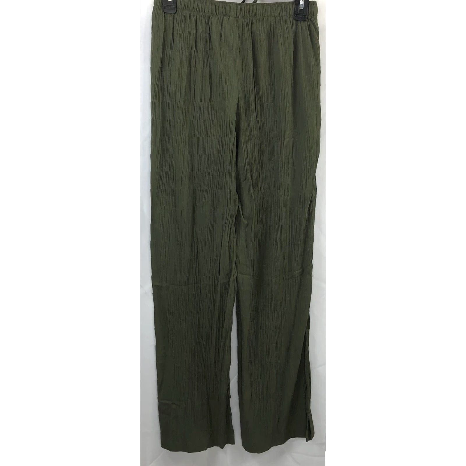 Vintage Jaclyn Smith Crepe Pants Green S 26" Elastic Waist Drawstring Lounge Straight Leg Women's Pants Modern Beach Bohemian 26" Inseam Size 28" / US 6 / IT 42 - 2 Thumbnail