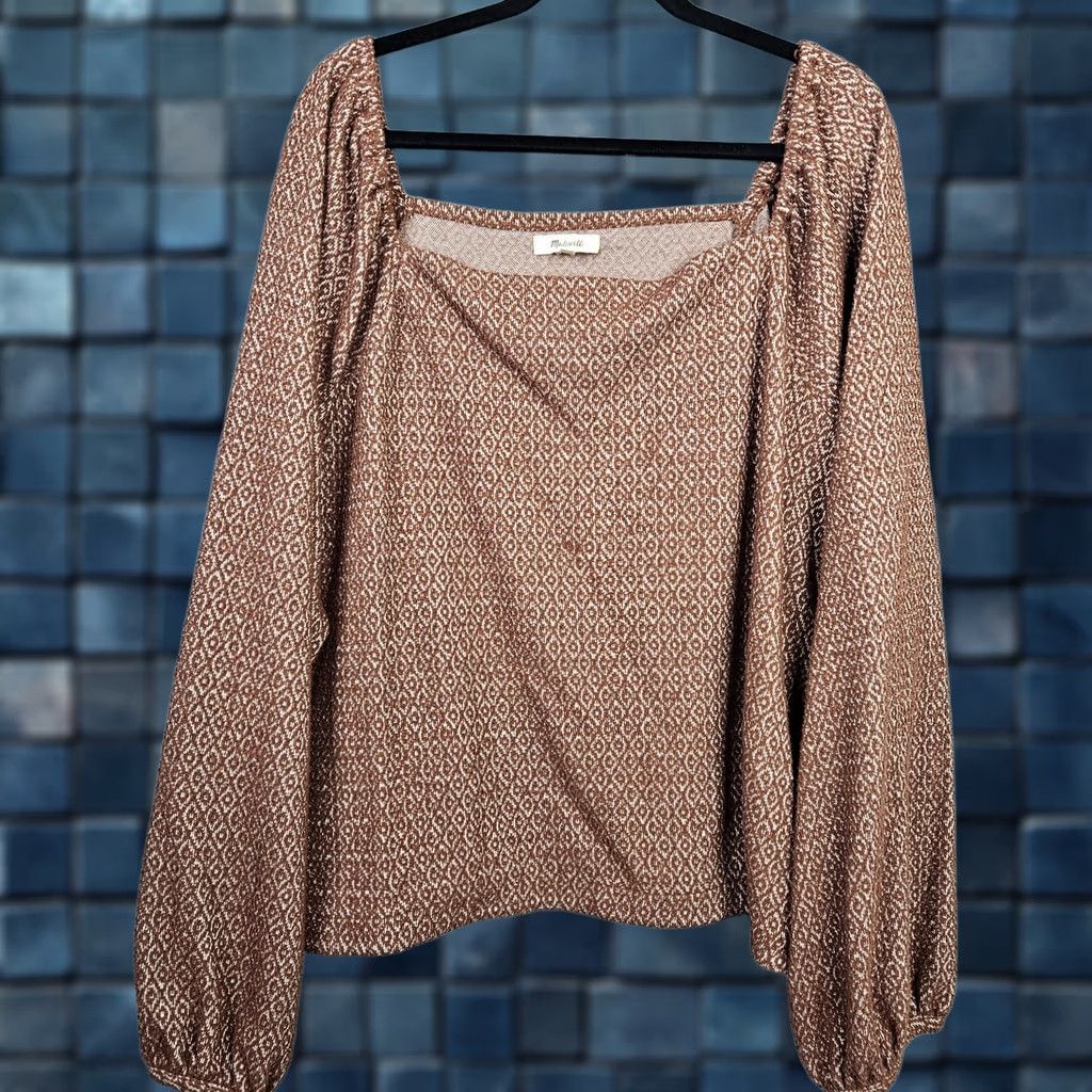 Madewell Madewell Plus 3X Cropped Puff-Sleeve Jacquard Cotton Blend Blouse Womens Shirt Color Multicolor Split A-Frame Square Neck Pullover Casual 90s? Size XXL / US 16-18 / IT 52-54 - 1 Thumbnail