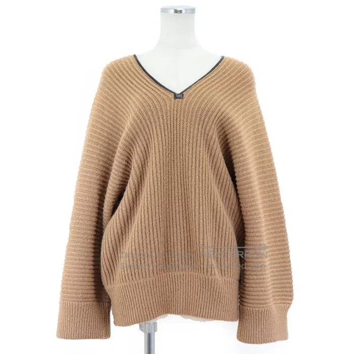 Hermes Hermes Deer Leather Trimmed V-Neck Long Sleeve Knit Top Size M / US 6-8 / IT 42-44 - 1 Thumbnail