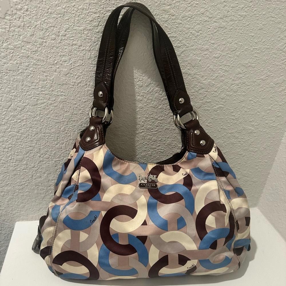 Coach COACH Madison Chain Link Satin Maggie Hobo Blue/Brown Size ONE SIZE - 2 Thumbnail
