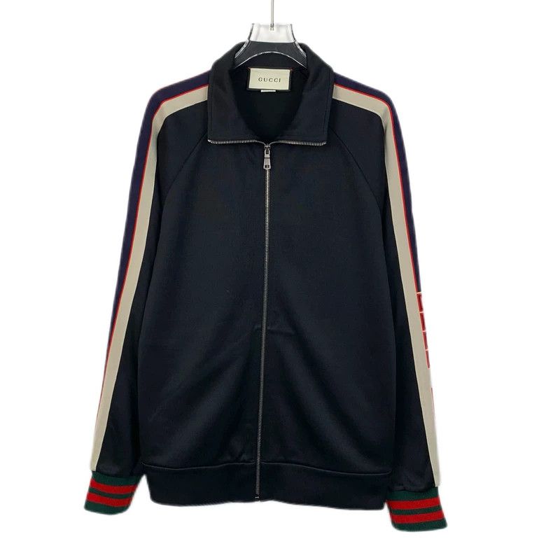 Gucci Gucci Black side stripe logo printed lapel zipper jacket 25 Size US M / EU 48-50 / 2 - 1 Thumbnail