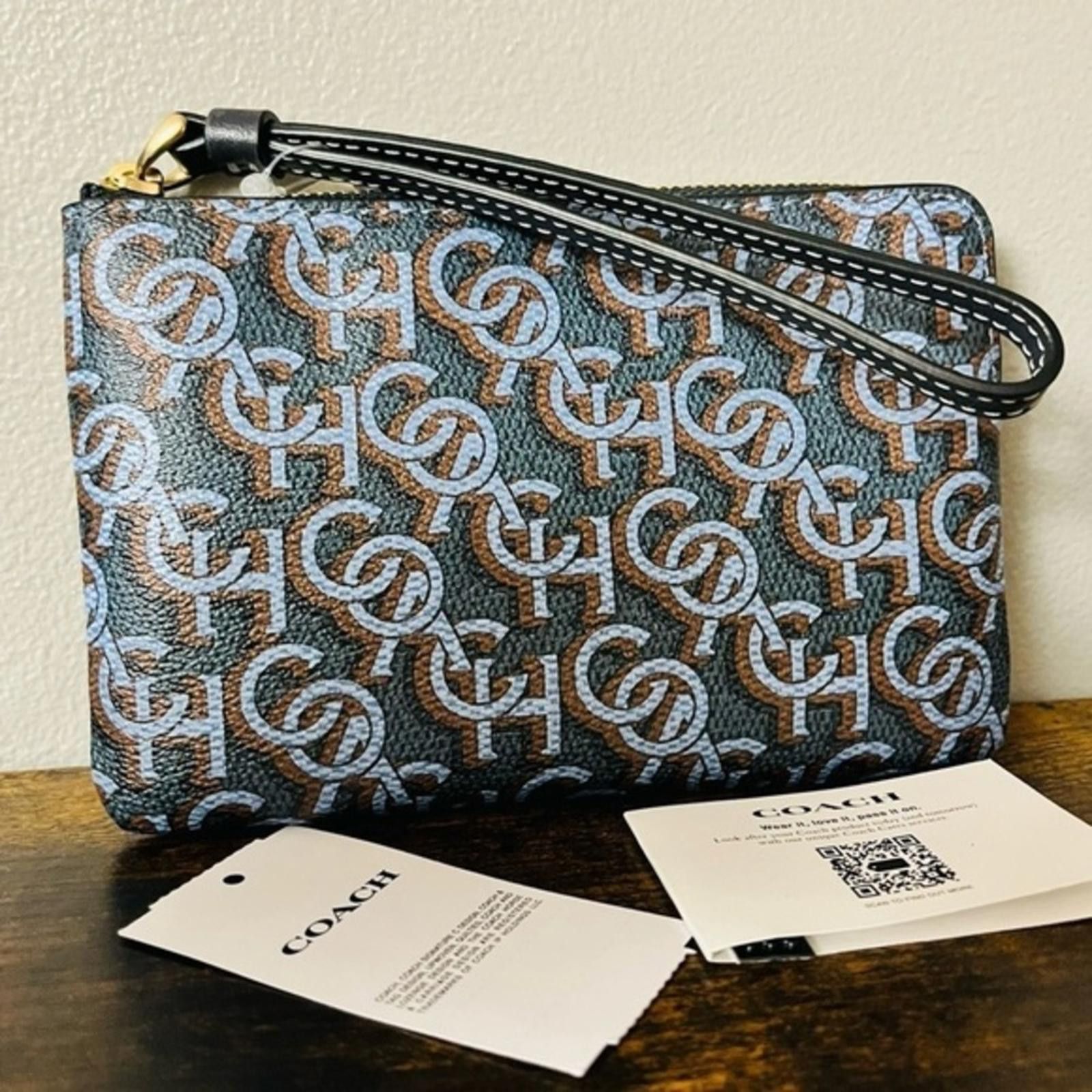 Coach Coach Monogram Print Corner Zip Wristlet in Navy​​​​​​​​ NWT Size ONE SIZE - 1 Thumbnail
