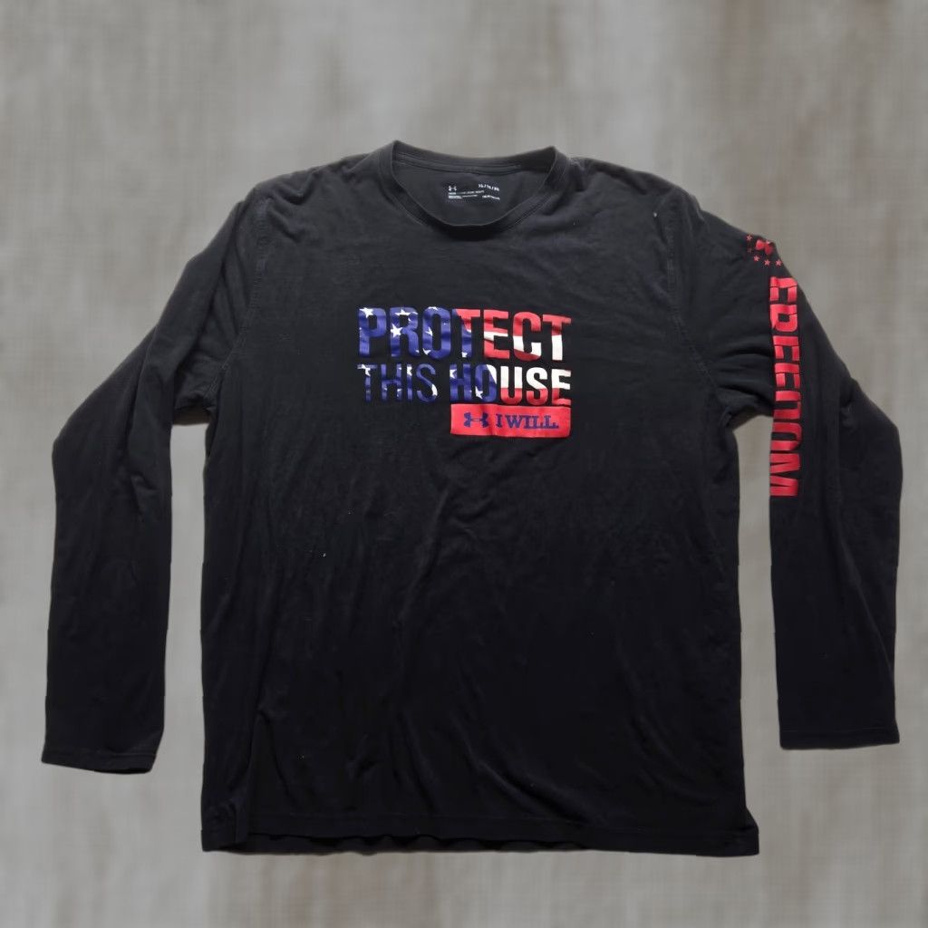 Under Armour Under Armour Shirt T-Shirt USA Black XL Men Logo Graphic Sports-USA Modern Protect This House Flag Size US XL / EU 56 / 4 - 1 Thumbnail