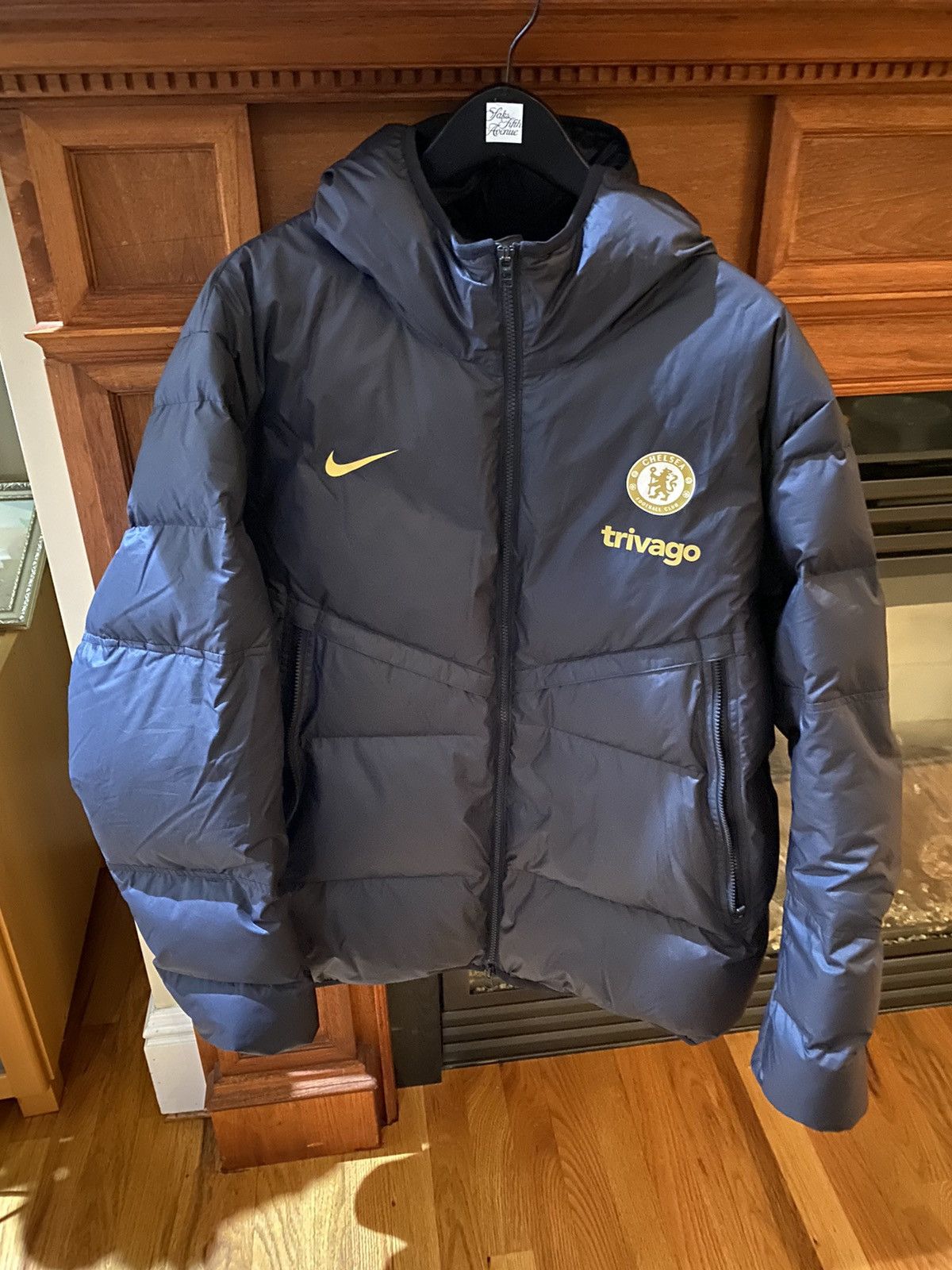 image of Chelsea Fc 23/24 Trivago/Nike Sponser Puffer Jacket/coat in Navy, Men's (Size XL)