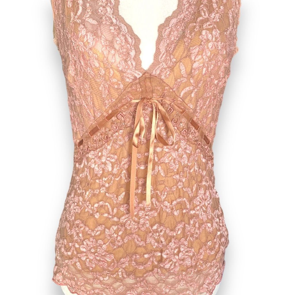Vintage Vintage Ann Ferriday Pink Lace Tank Top Sleeveless Vneck Tie Size S / US 4 / IT 40 - 5 Thumbnail