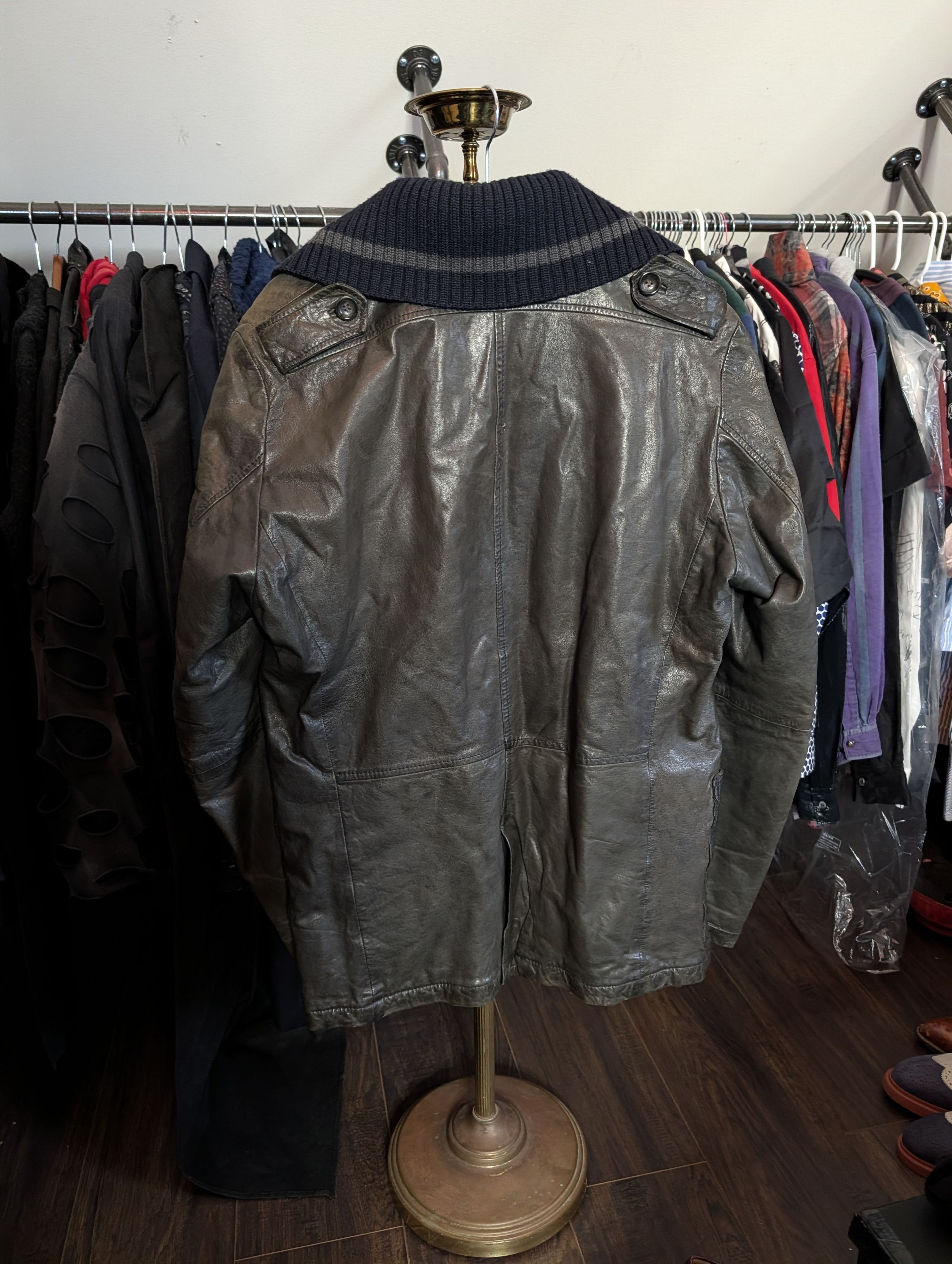 Hugo Boss Hybrid brown leather navy knit insert Thermore lined jacket Size US L / EU 52-54 / 3 - 8 Thumbnail