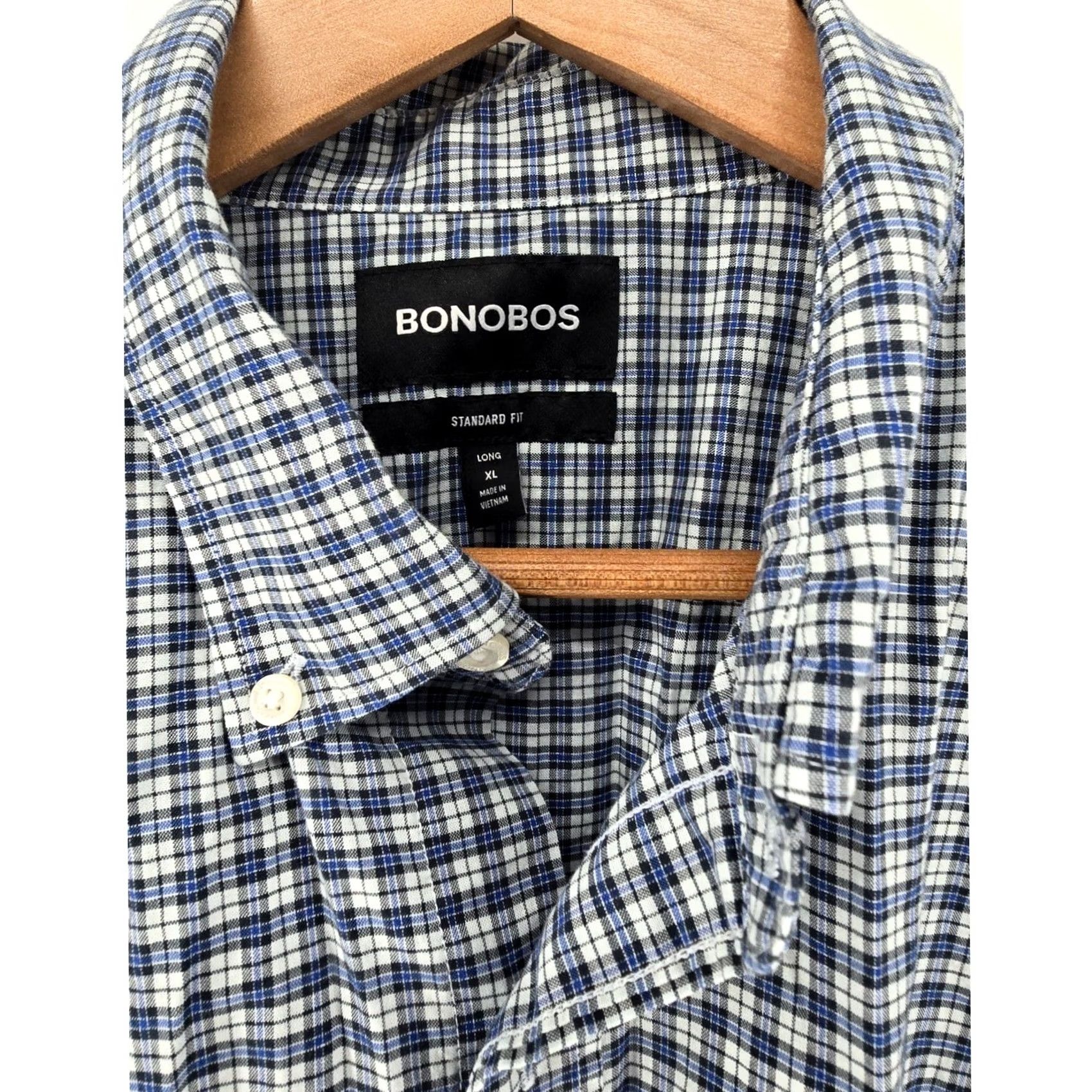 Bonobos Bonobos Shirt Mens XL Blue Gingham Button Down Long Stretch Cotton Standard Fit Size US XL / EU 56 / 4 - 2 Thumbnail