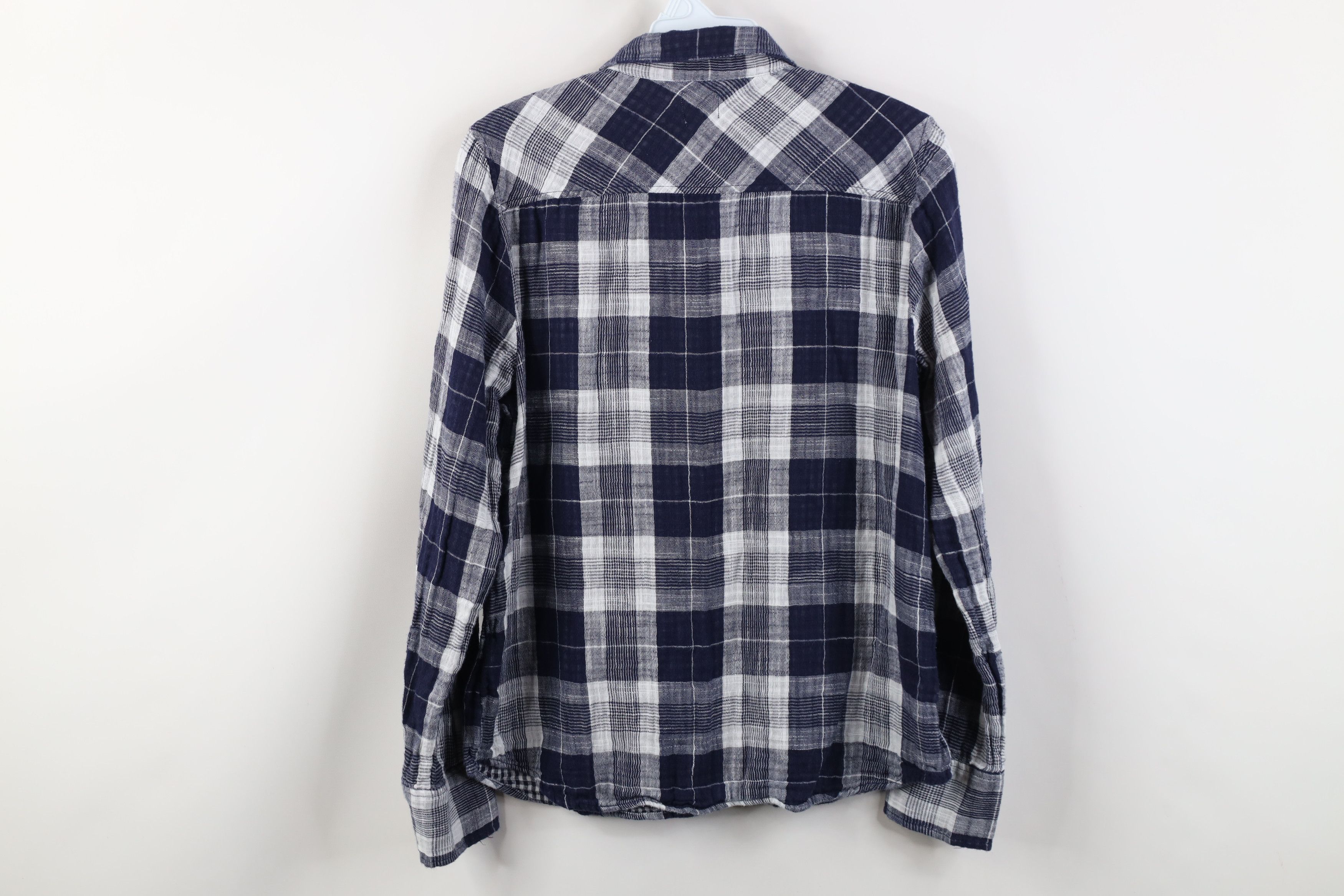 J.Crew J Crew Gauzy Cotton Knit Collared Button Shirt Blue Plaid Size M / US 6-8 / IT 42-44 - 11 Thumbnail