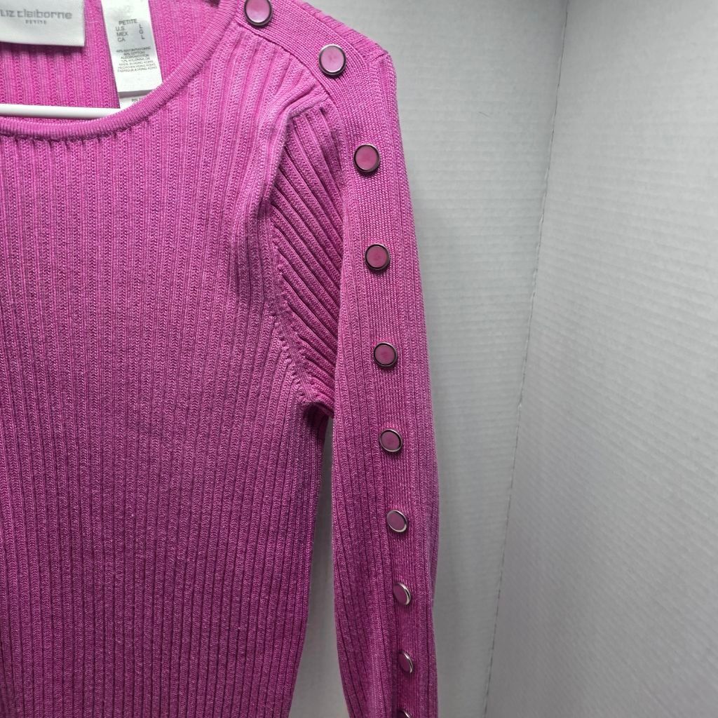 Liz Claiborne Women's Liz Claiborne Petite Pink Ribbed Crew Neck Sweater Size L / US 10 / IT 46 - 2 Thumbnail