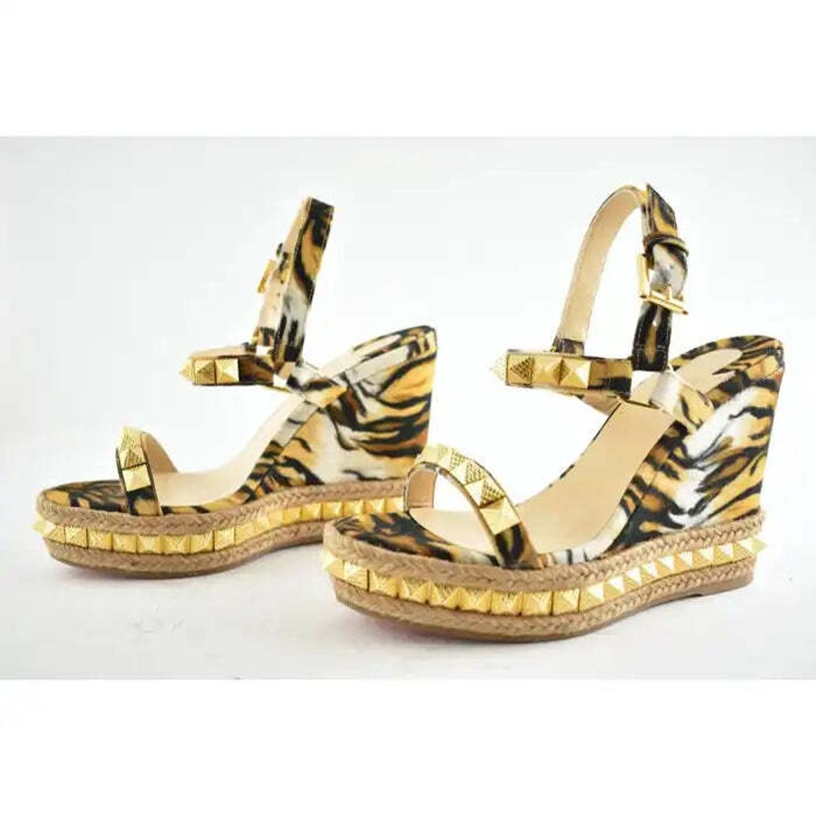 Christian Louboutin Pyraclou 110 Bengale Gold Platform Wedge Sandal Heel Pump 38 Size US 8 / IT 38 - 9 Thumbnail