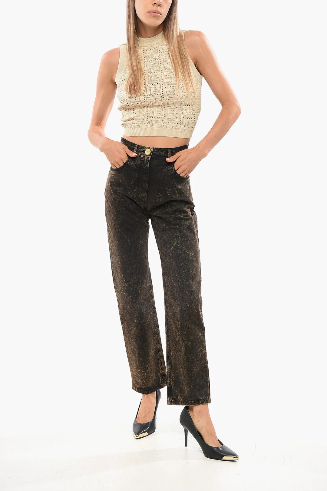 Balmain og1mm0326 Straight Fit Acid Wash Jeans in Brown Size 42" / US 20 - 4 Thumbnail
