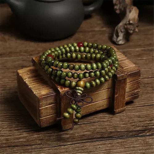 Handmade × Jewelry Green Bead Bracelet Earth Tibetan Vibe Religious Beads Size ONE SIZE - 1 Thumbnail