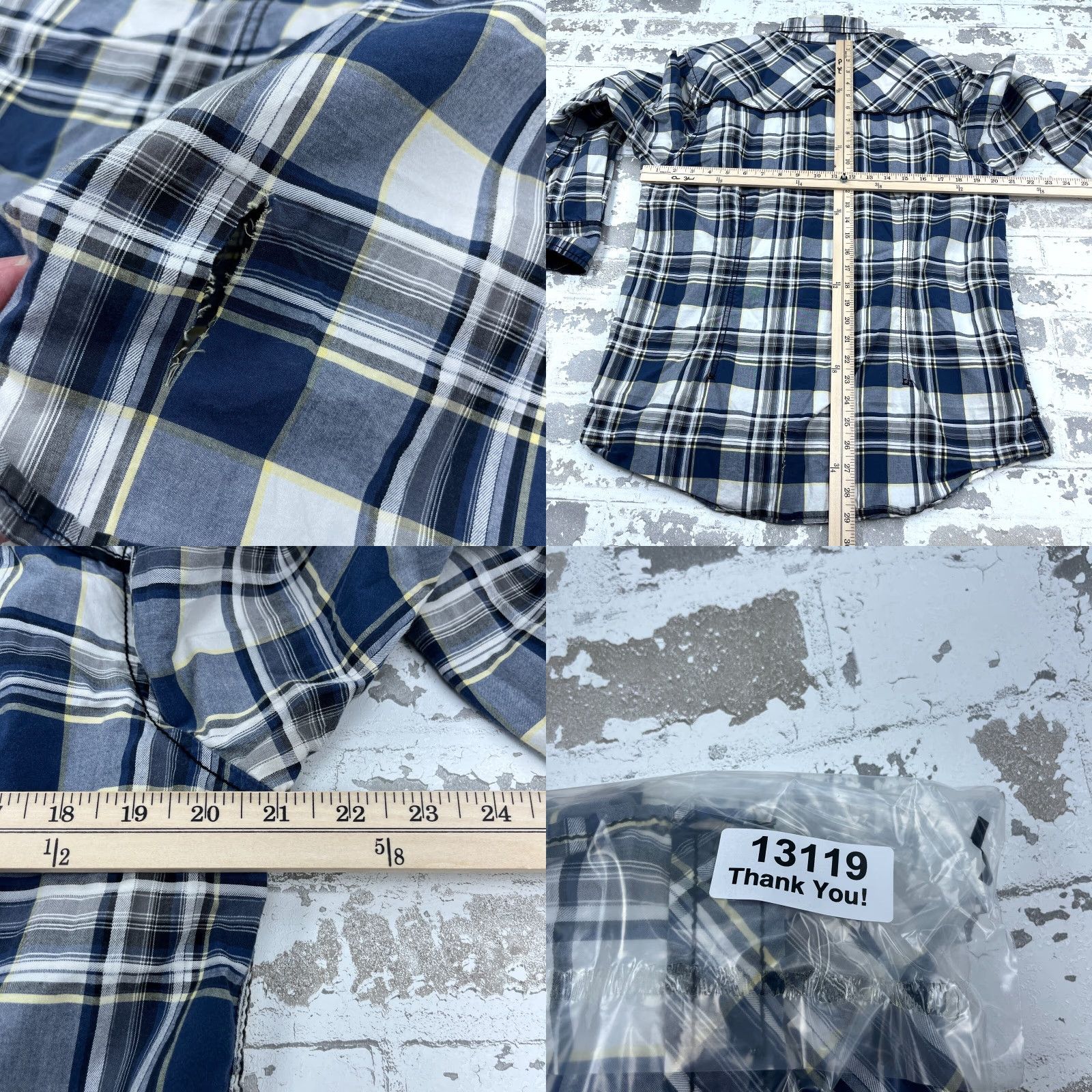 Buckle Black VINTAGE Buckle Shirt Men Large Blue Plaid Button Up Slim Fit Double Pocket Dress Adult Size 42R - 8 Thumbnail