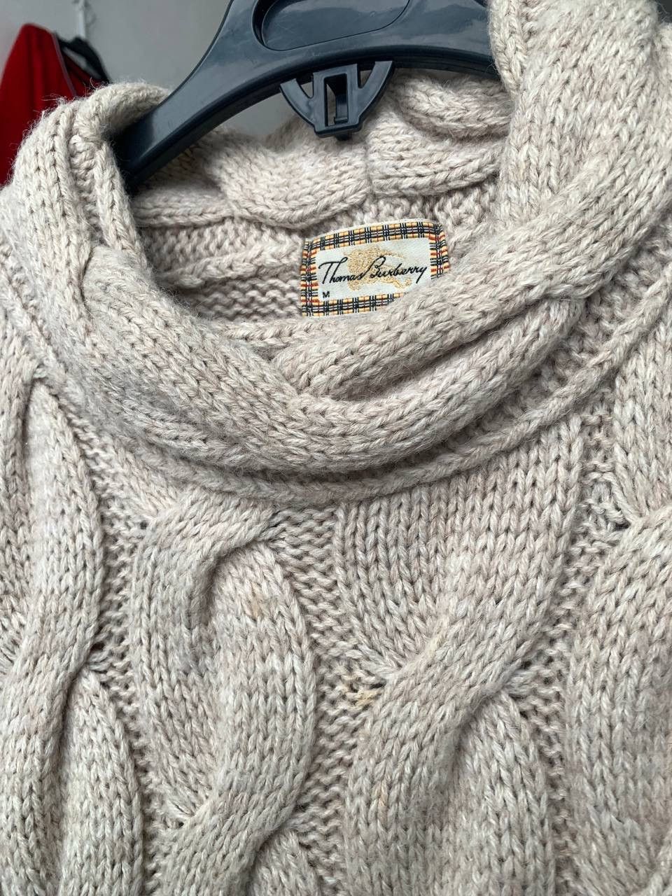 Burberry × Vintage Thomas Burberry Beige Cable Knitted Wool Sweater Size M / US 6-8 / IT 42-44 - 7 Thumbnail