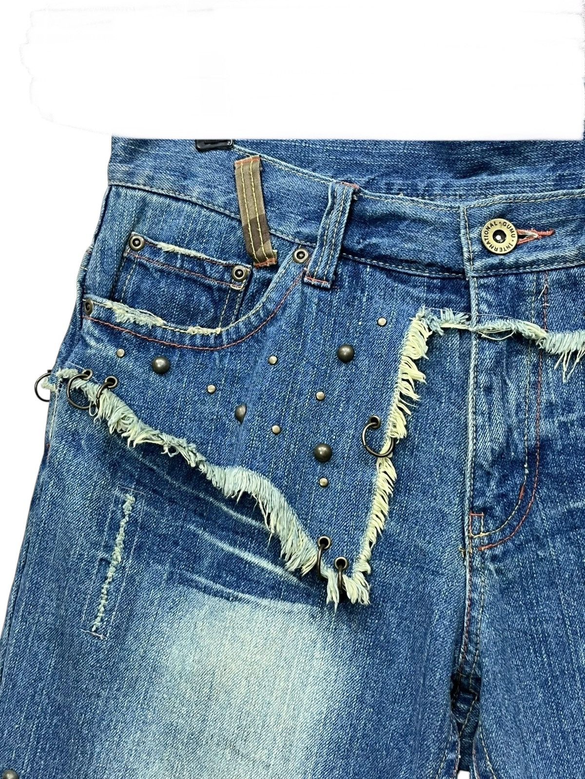 Grunt Style 🔥Grunge Studded Frayed Spliced Piercing Ripped Denim Shorts Size US 32 / EU 48 - 9 Thumbnail