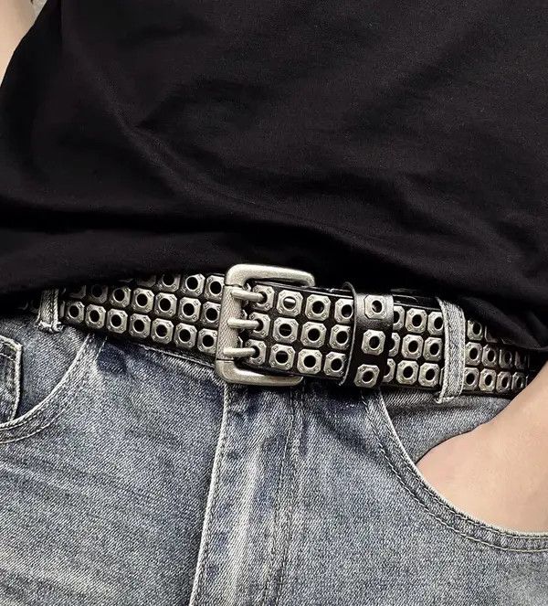 Japanese Brand Kawase x Son Outdoor retro punk rock eyelet leather belt Size ONE SIZE - 1 Thumbnail