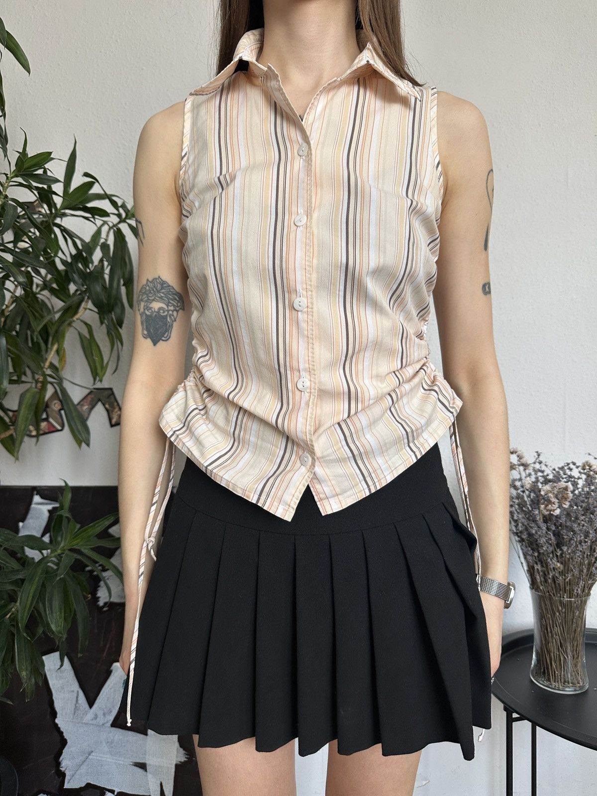 Seditionaries Betty Barclay Vintage Striped Scrunchy Ruched Blouse 00s Size XS / US 0-2 / IT 36-38 - 6 Thumbnail