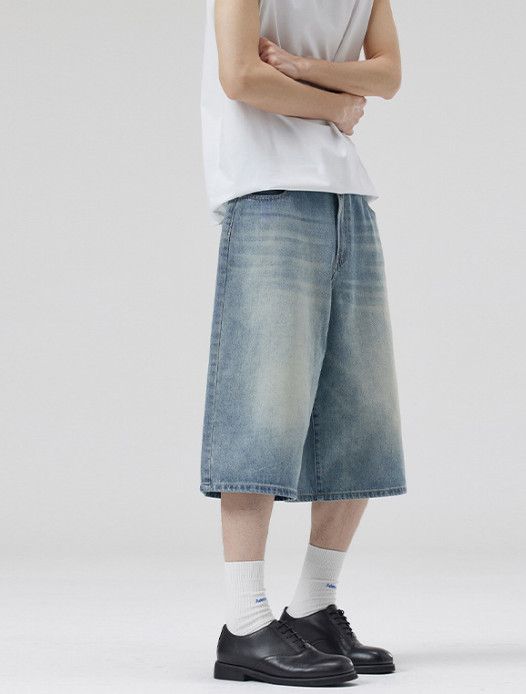 Jean Men's Retro Straight Loose American Baggy Denim Shorts Size US 32 / EU 48 - 3 Thumbnail