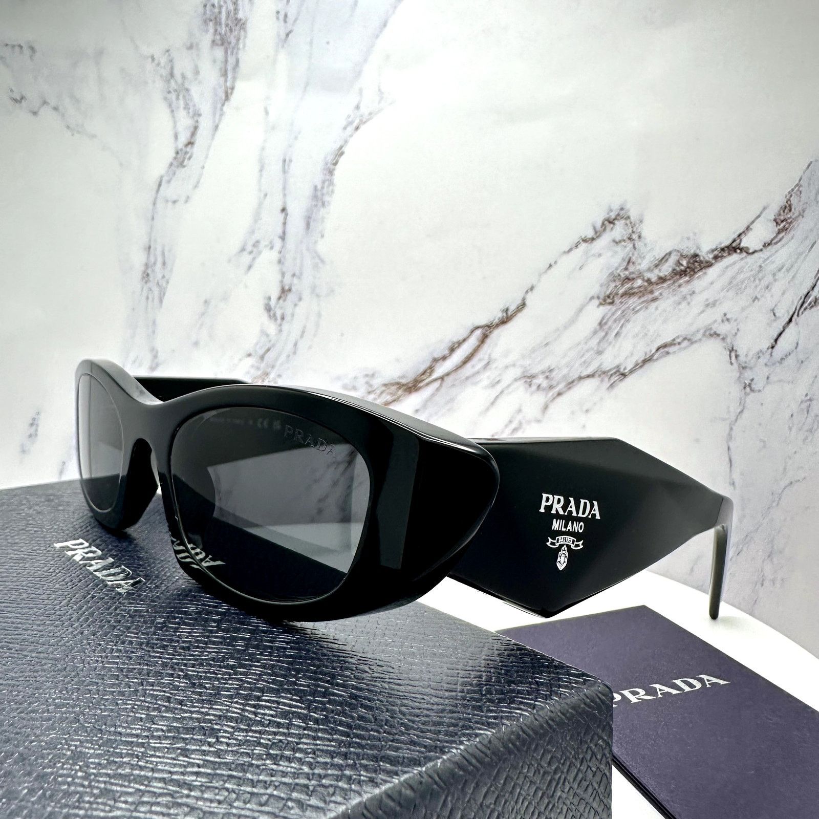 Prada New PRADA Sunglasses Black Oval Cat Eye Symbole Logo Size ONE SIZE - 4 Thumbnail
