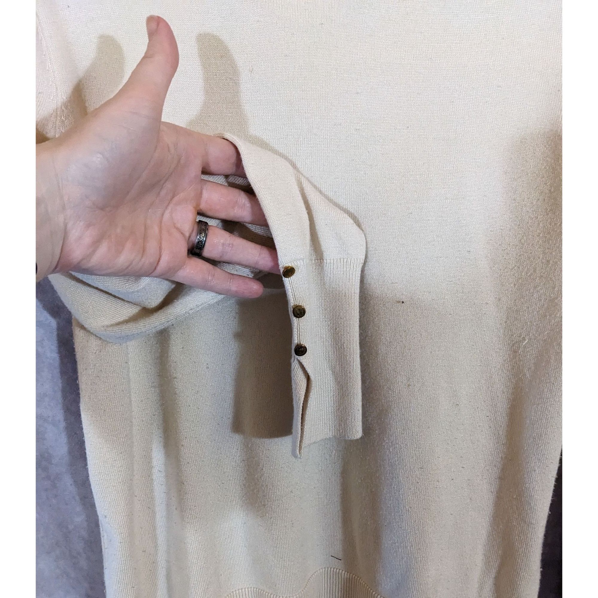 Other Philosophy Ivory Knit Sweater With Buttoned Cuffs Ruffle Hem Size L / US 10 / IT 46 - 5 Thumbnail