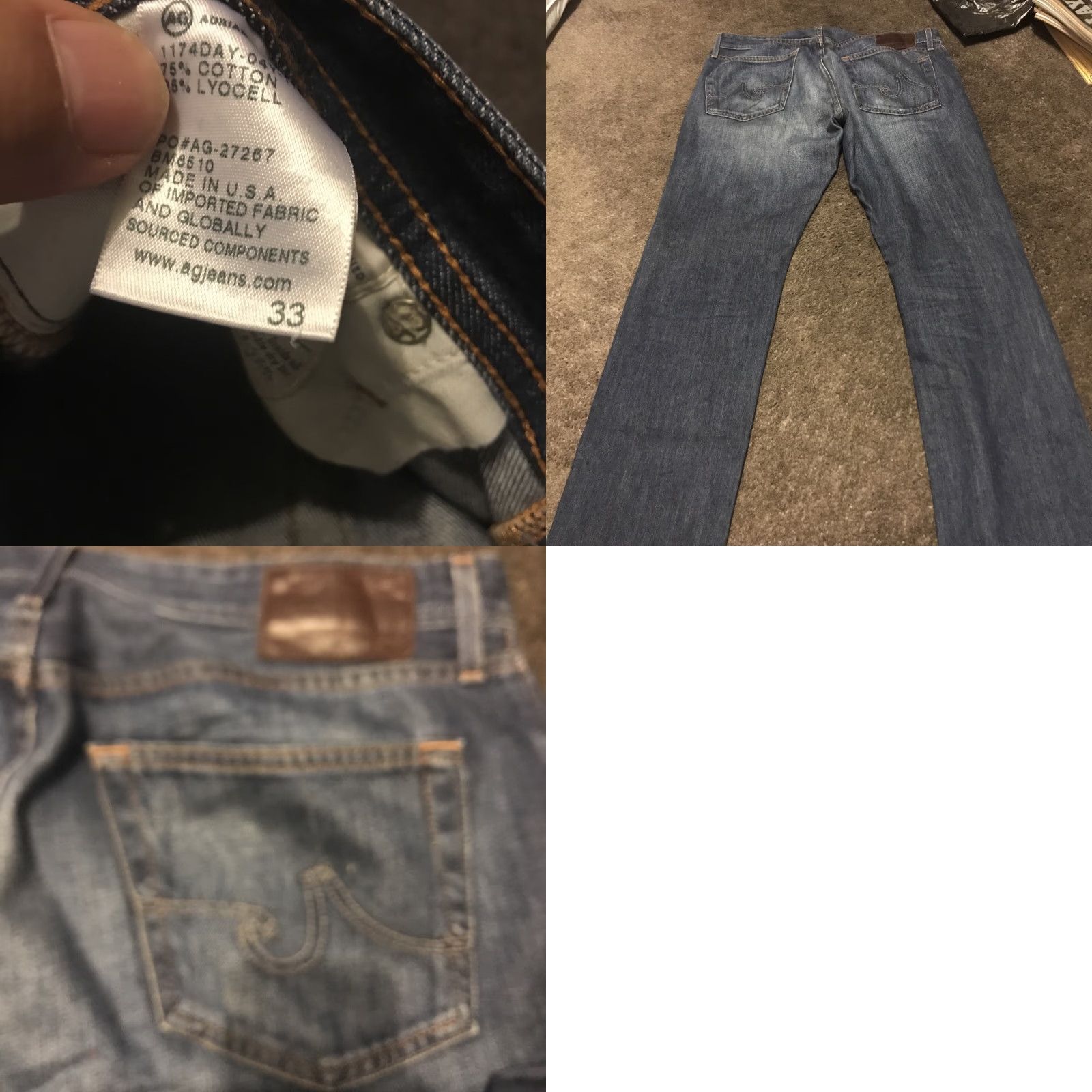 Vintage AG Adriano Goldschmied Jeans Mens 33 The Graduate Tailored Leg Blue USA Denim Slim 5-Pocket Classic Men Regular Jeans Size US 33 - 8 Thumbnail