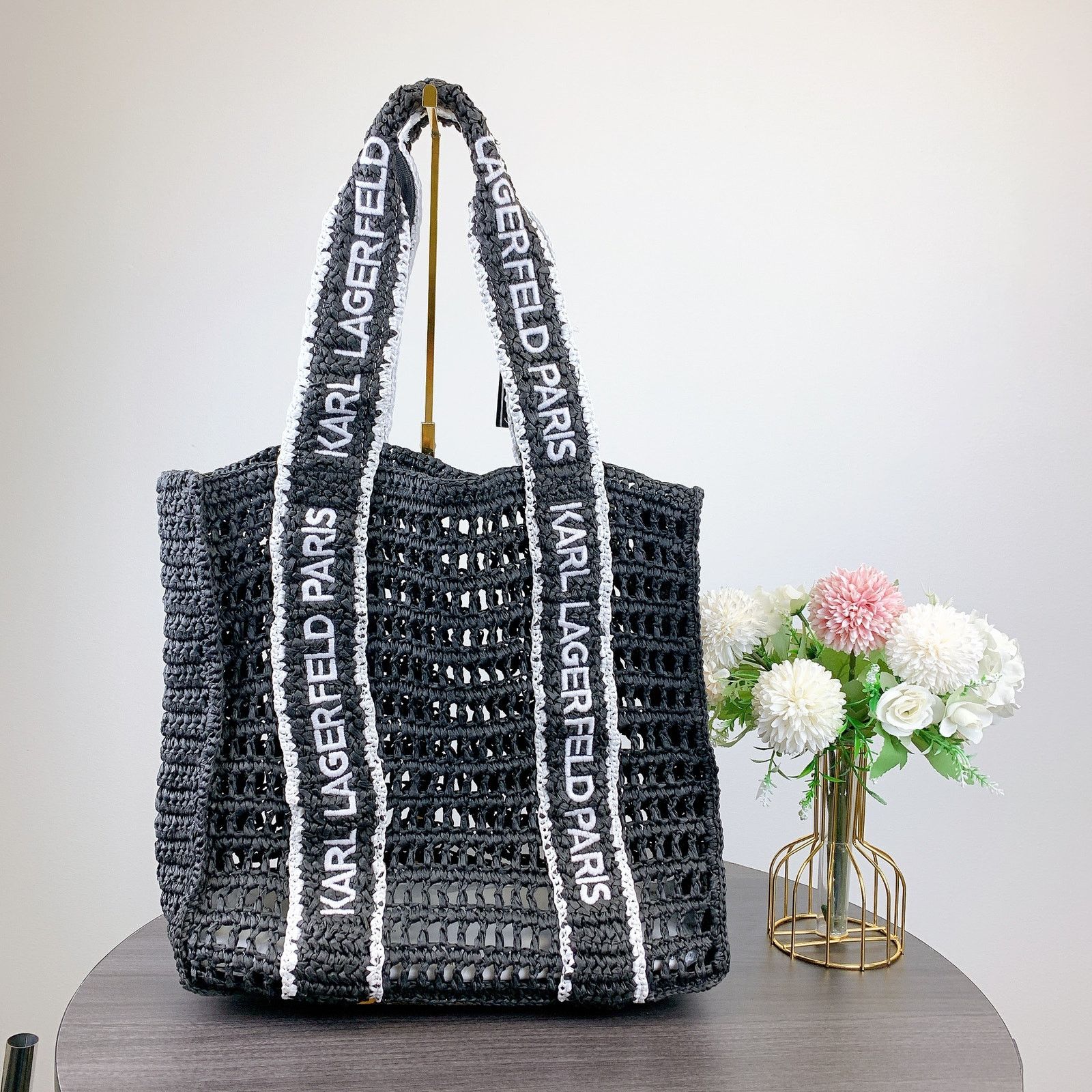 Karl Lagerfeld Karl Lagerfeld LH3AL2DF ANTIBES STRAWLOGO STRAPTOTE IN BLACK Size ONE SIZE - 5 Thumbnail