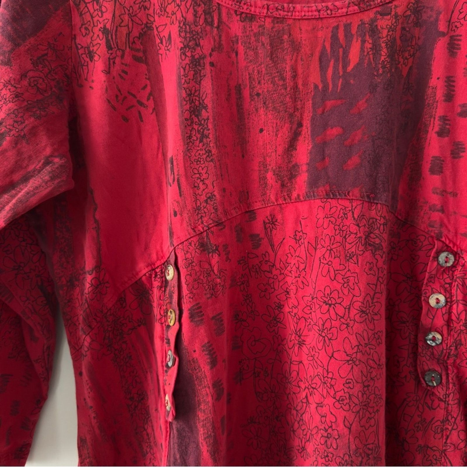 Vintage Vintage patchwork style button front Red babydoll Top Large Size L / US 10 / IT 46 - 4 Thumbnail