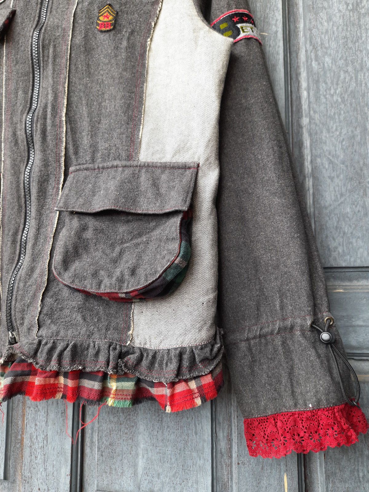 Vintage Vintage Patchwork Utility Hoodie with Lace & Flannel Details Size L / US 10 / IT 46 - 7 Thumbnail