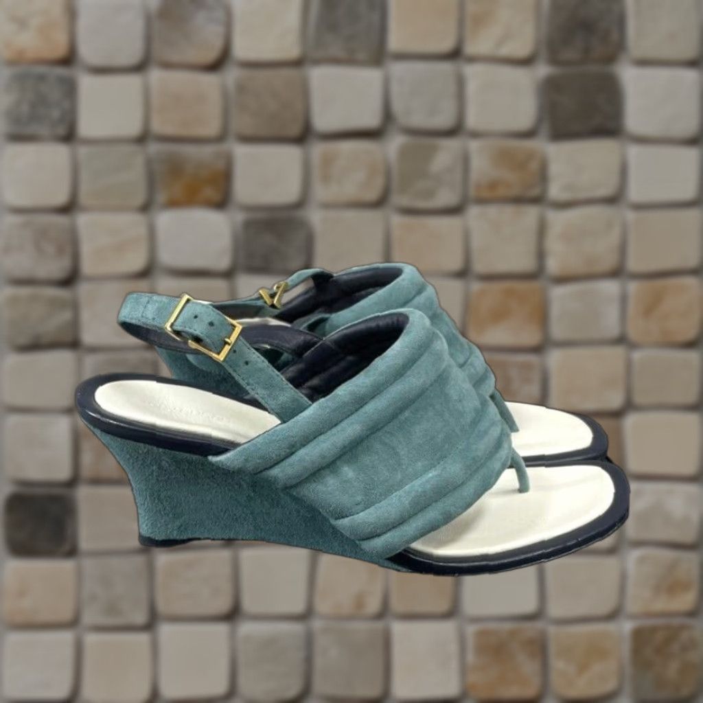 Tory Burch Puffy Slingback Sandals Womens Size 10 M Blue Suede Wedge Heel Shoes Party/cocktail in Green