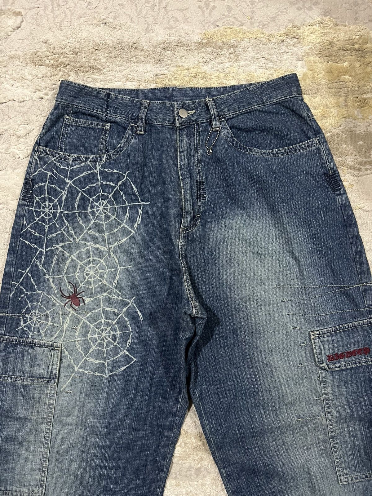 Dig Deep Y2K Dip Deep Japan Spider Web Parachute Baggy Jeans Denim Size US 32 / EU 48 - 3 Thumbnail