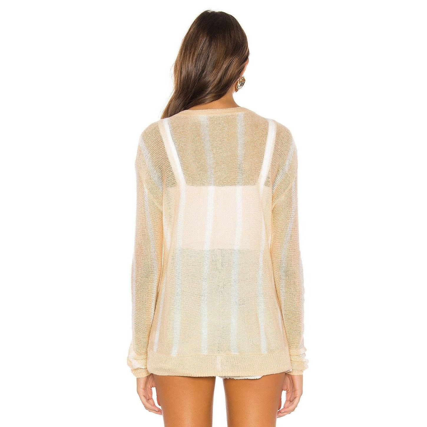 REVOLVE L'Academie Trinity Nude & White Striped Open Knit Cardigan Size XS / US 0-2 / IT 36-38 - 4 Thumbnail