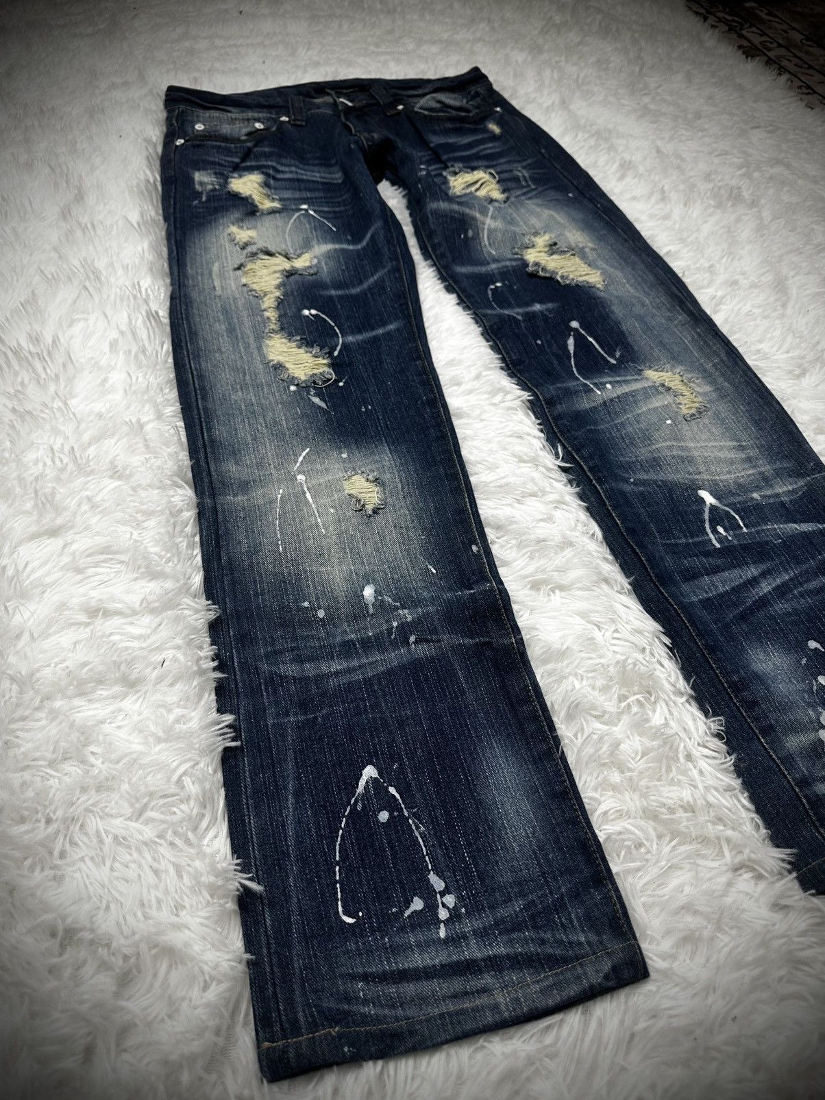 Tornado Mart 💥rare💥 japanese brand root three distressed splatter jeans Size US 32 / EU 48 - 2 Thumbnail