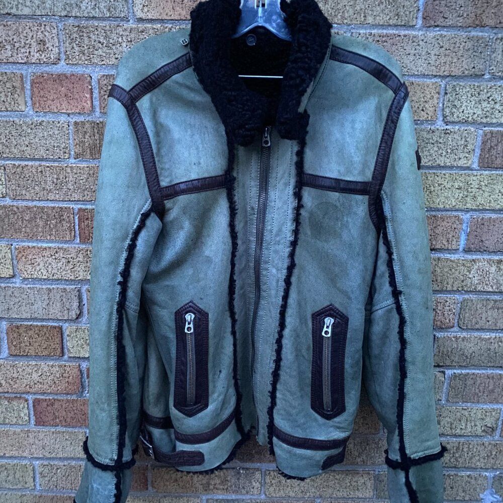 Diesel Diesel LENCANG Shearling Leather Jacket Green Large SheepSk Size US L / EU 52-54 / 3 - 6 Thumbnail