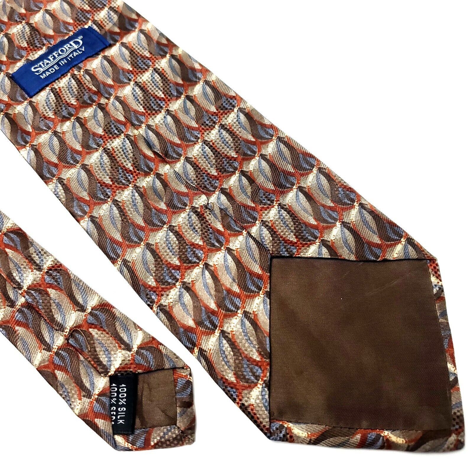 Stafford Stafford Italy Silk Tie Brown Geometric Wide Size ONE SIZE - 5 Thumbnail