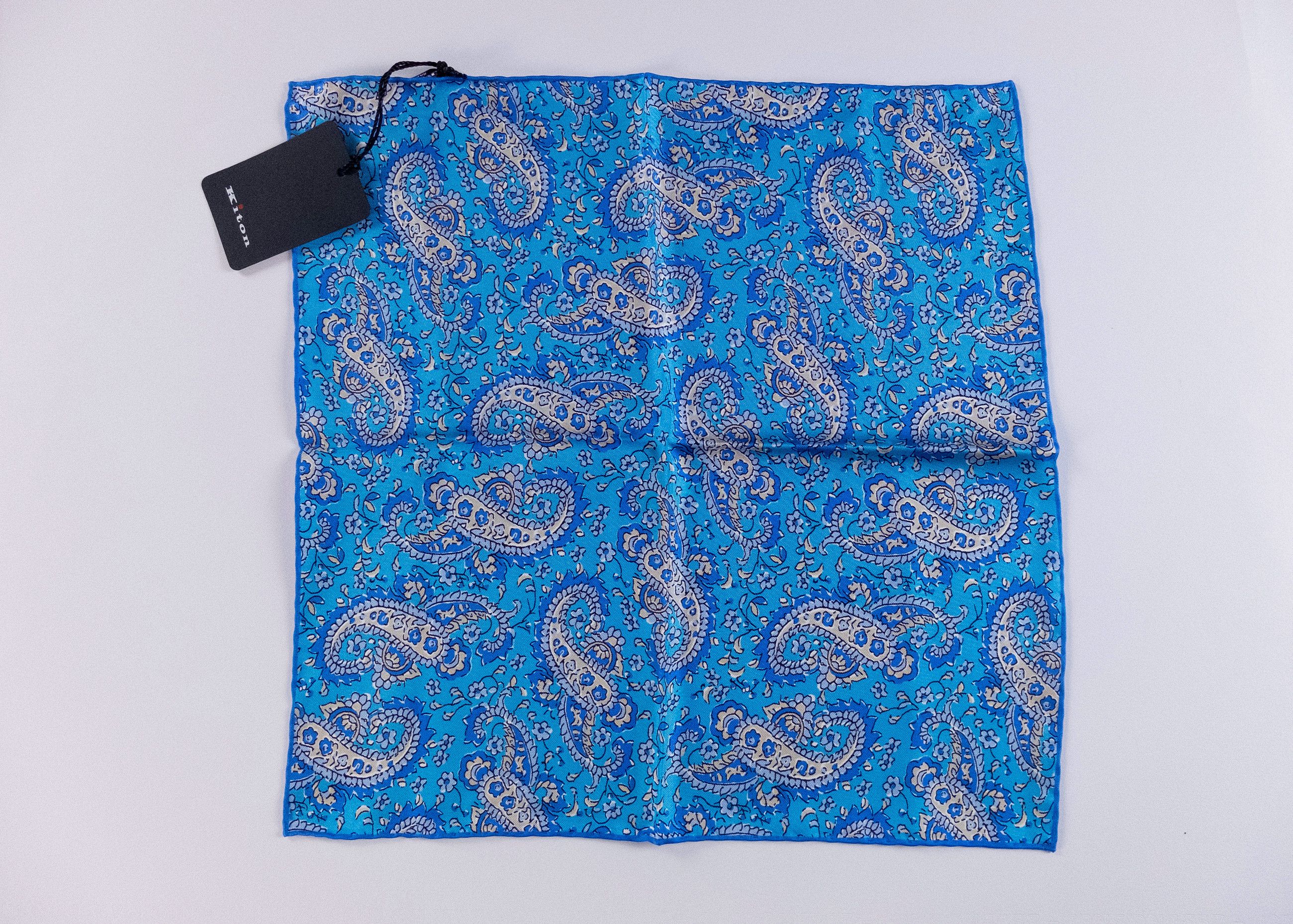 Kiton KITON Napoli hand made blue paisley silk pocket square Size ONE SIZE - 1 Thumbnail