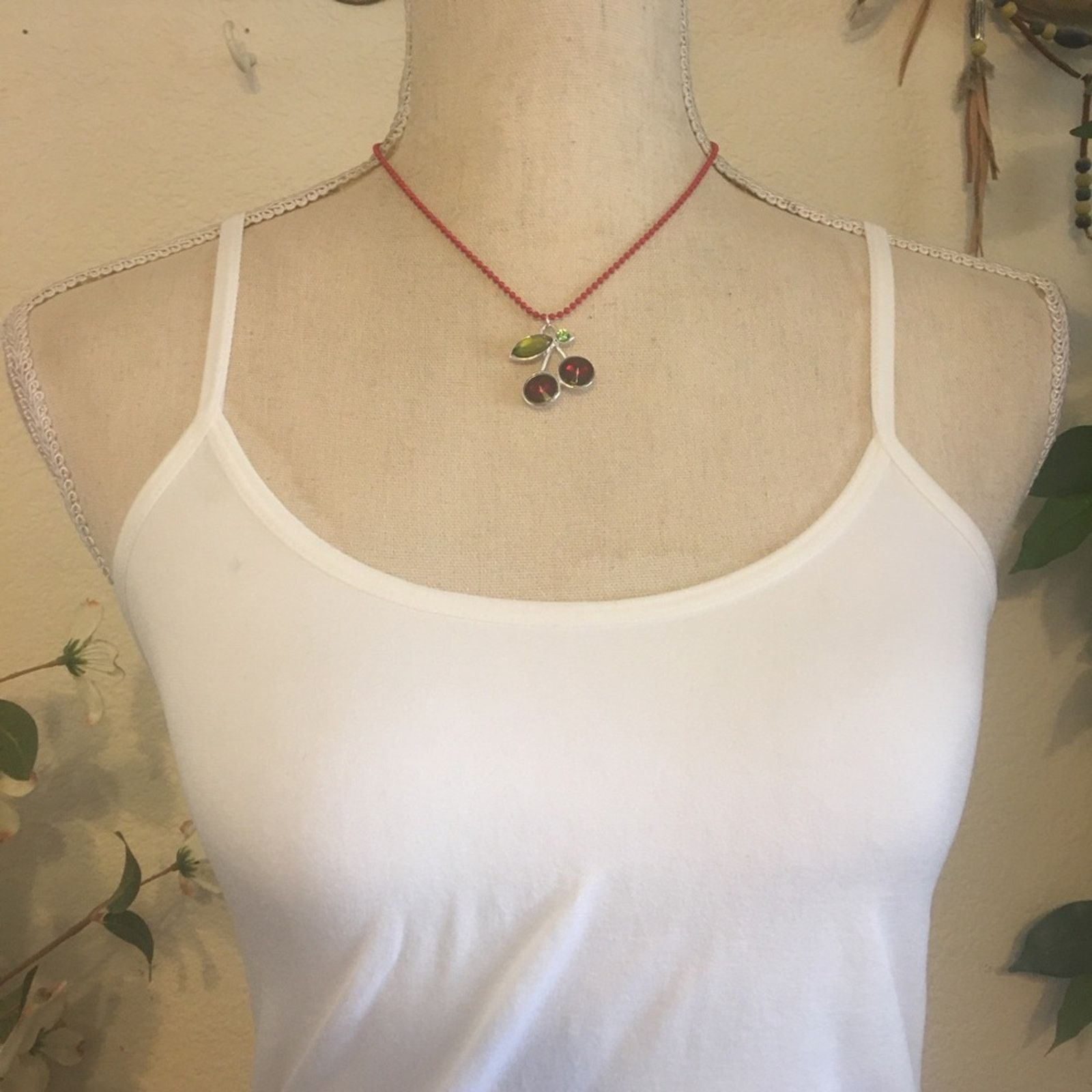 Jewelry Colorful stone cherry pendant on beaded chain Size ONE SIZE - 3 Thumbnail