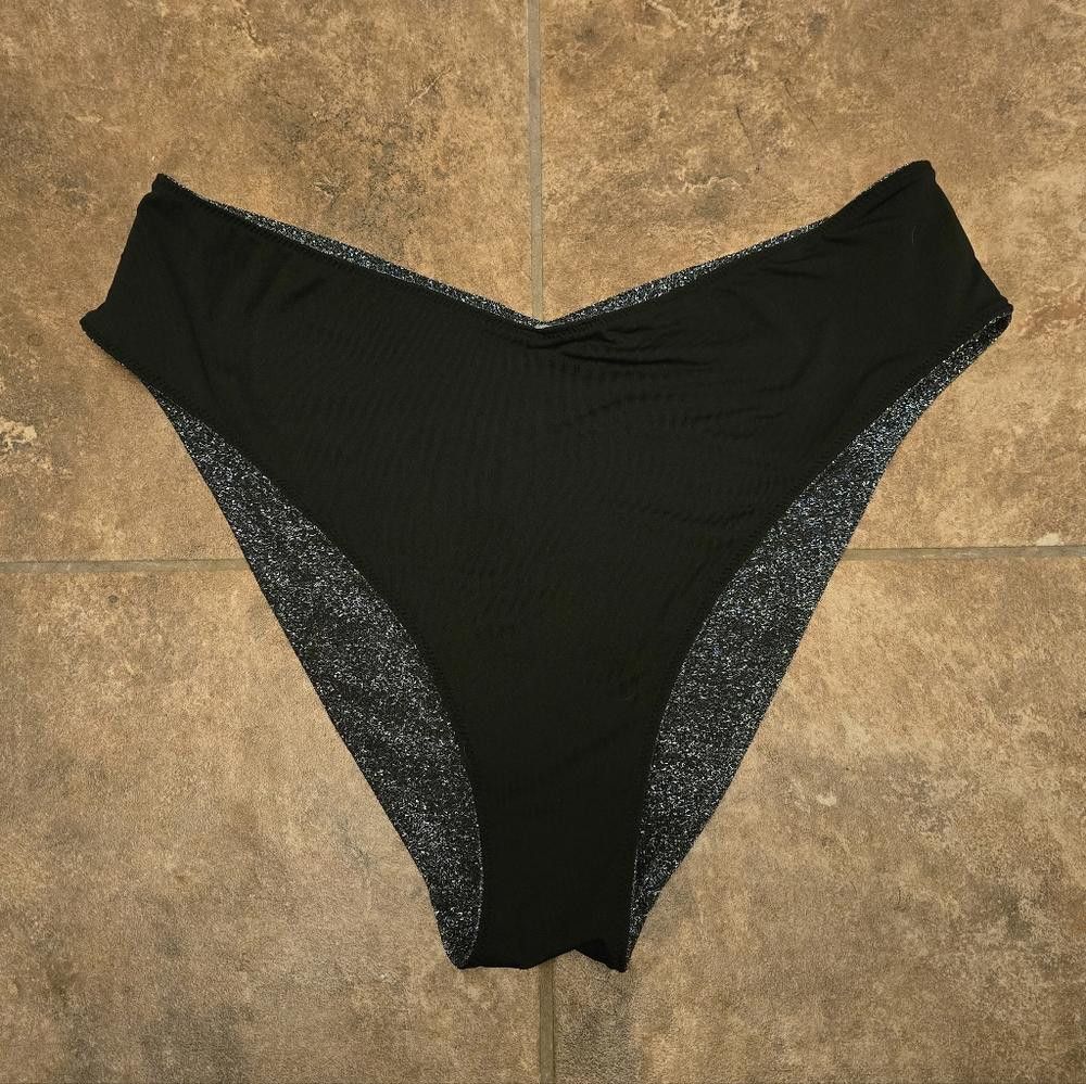 Designer Black Sparkle High Waisted VS Bikini Bottoms Size ONE SIZE - 2 Thumbnail