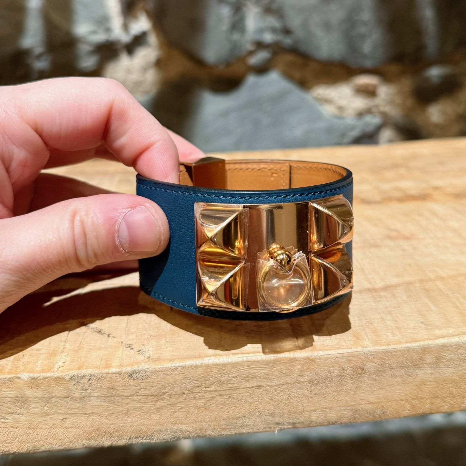 Hermes Hermès Blue Colvert Rose Gold Collier De Chien Bracelet Size ONE SIZE - 3 Thumbnail