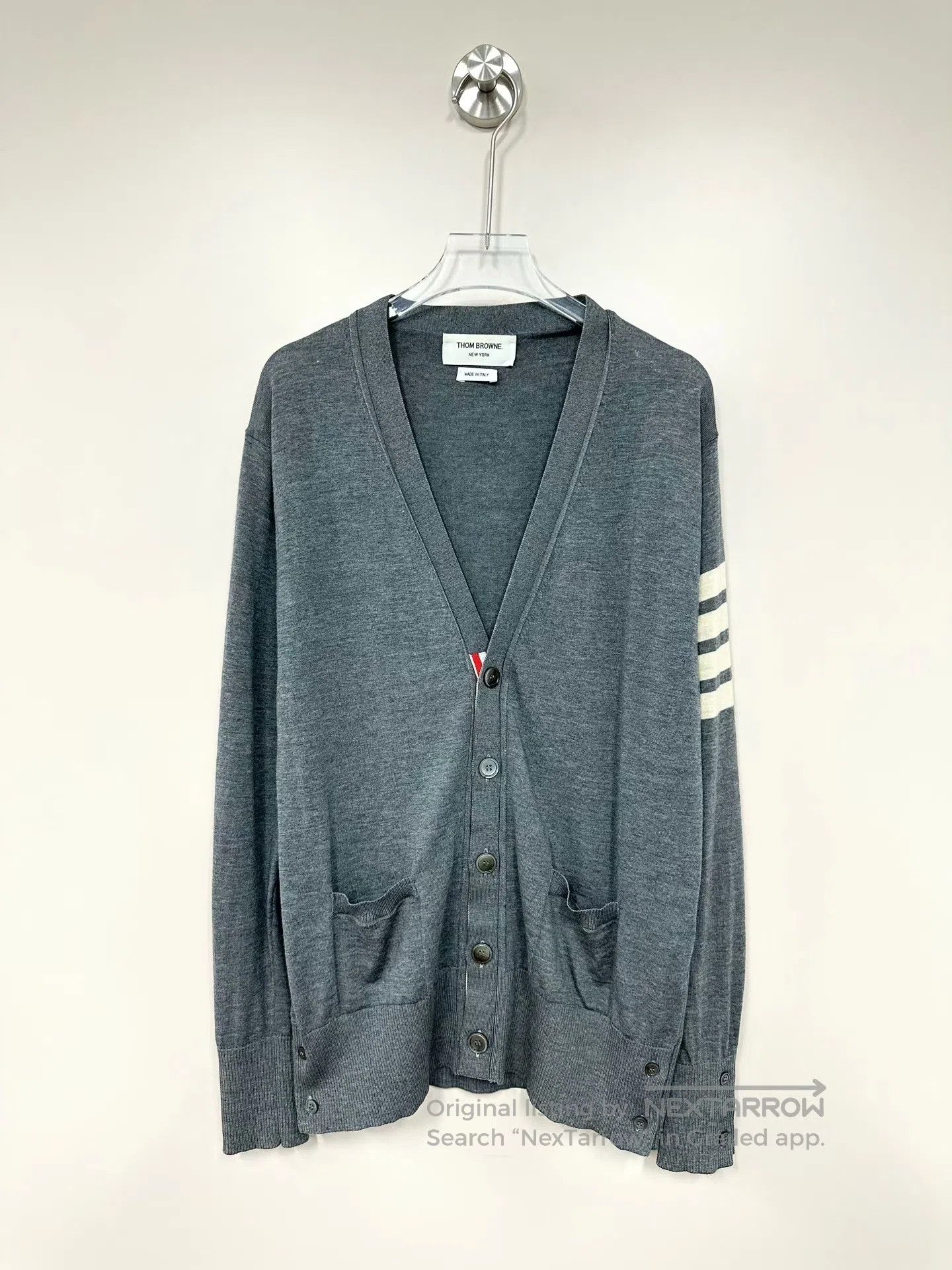 Thom Browne Thom Browne Gray Classic Four-Stripe Knit Cardigan| Size US M / EU 48-50 / 2 - 1 Thumbnail