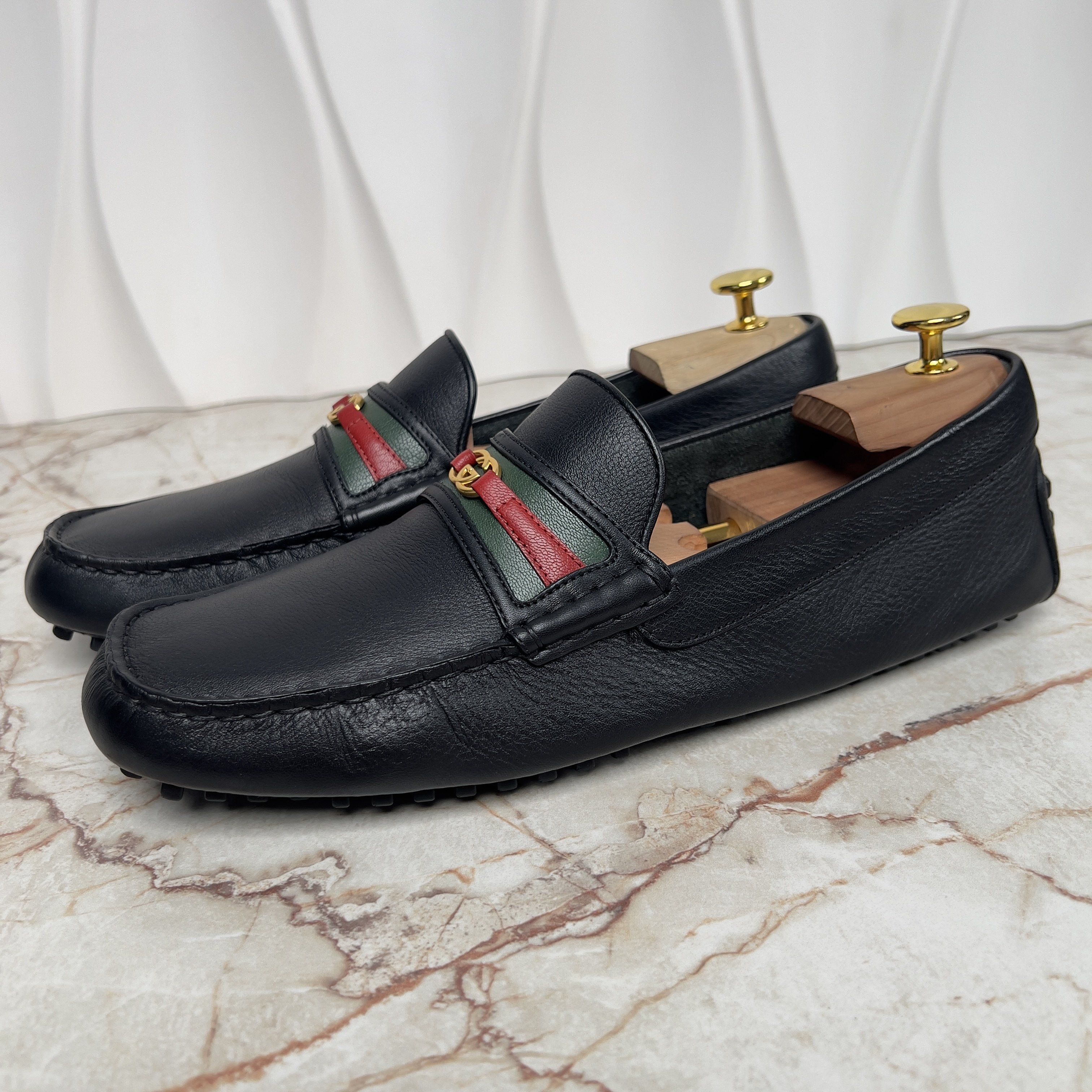 Gucci Web Moccasins GG Logo Black Leather Size US 9.5 / EU 42-43 - 2 Thumbnail